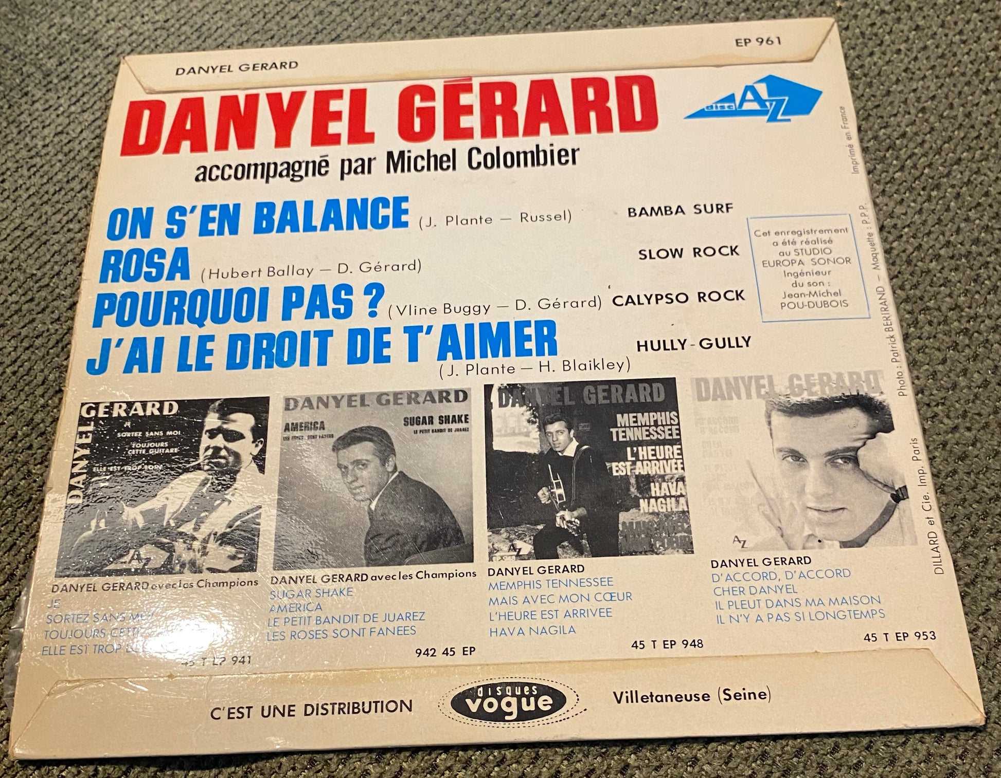 Disque vinyle 45 tours Daniel Gérard. On s’en balance