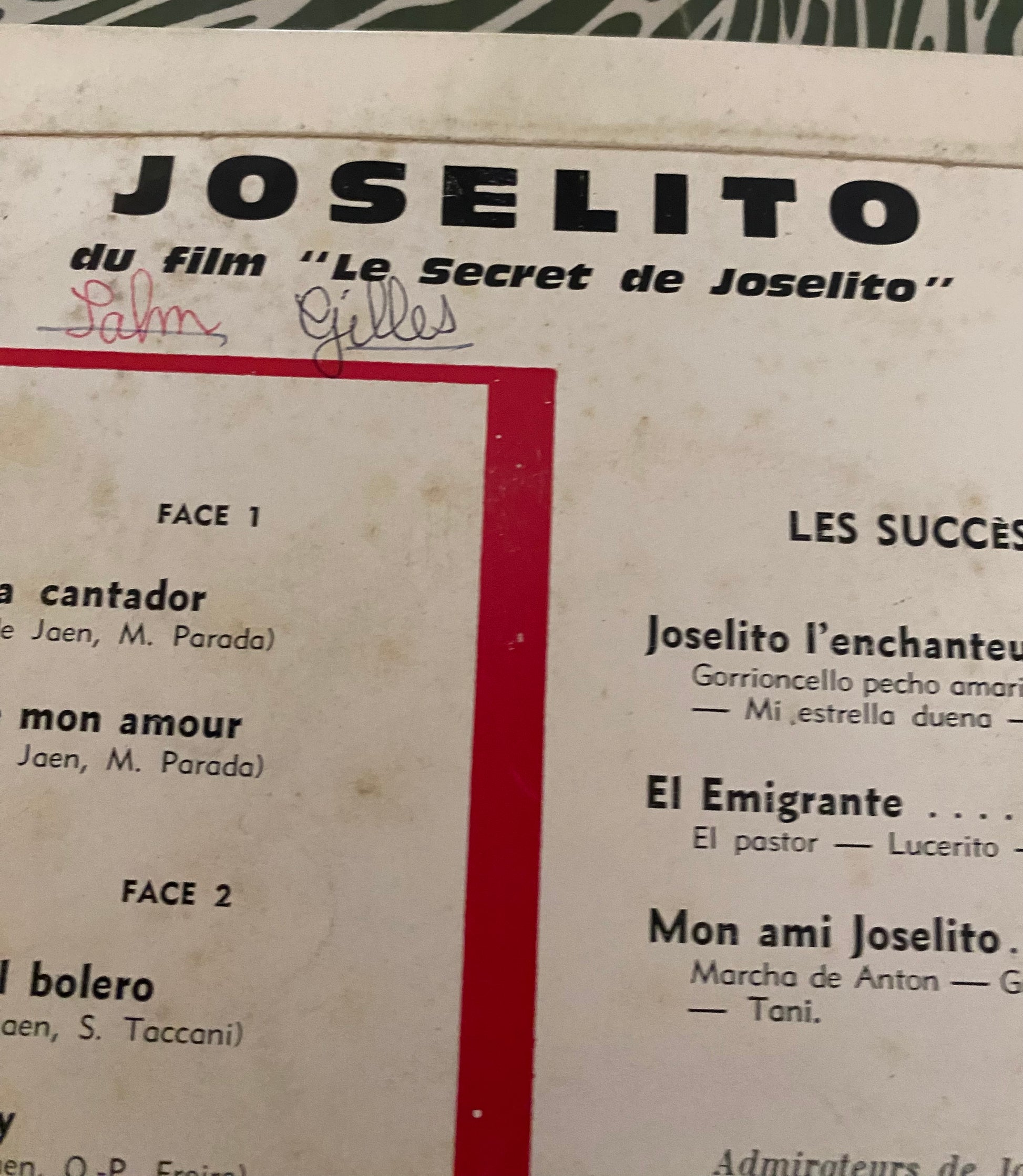 Disque vinyle 45 Tours Joselito musique du film le secret de Joselito