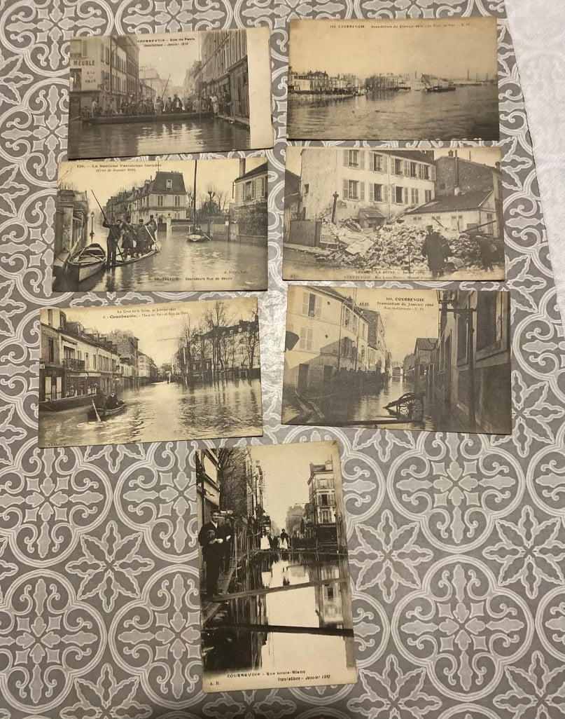 Cartes postales anciennes Courbevoie inondations de Janvier 1910 Lot de 7
