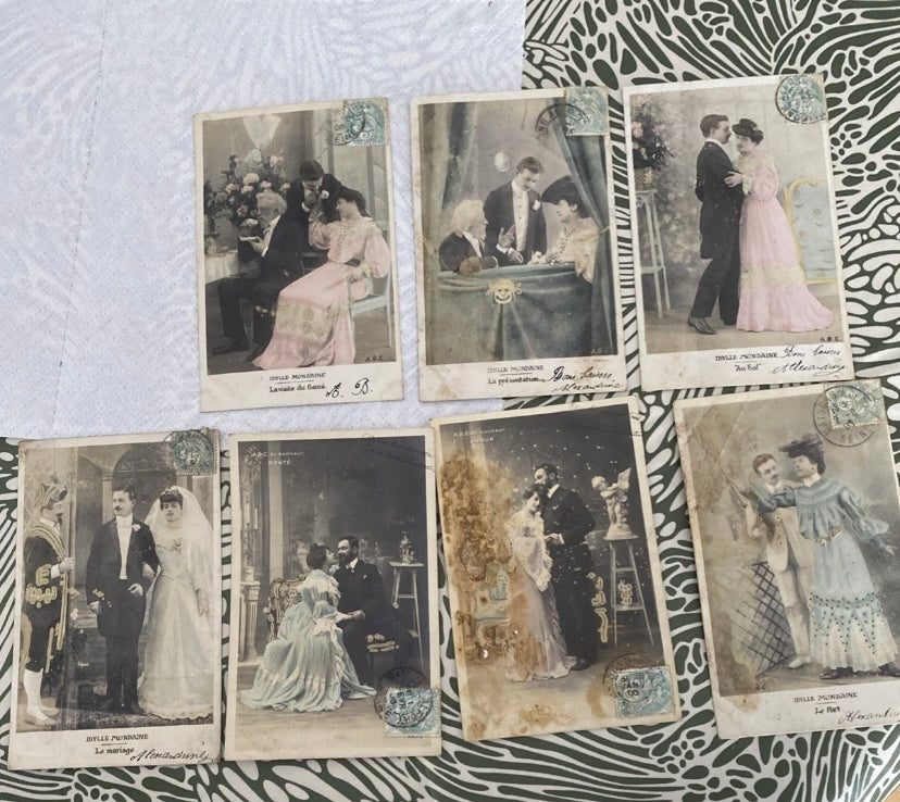 Cartes postales anciennes Fantasy couples. Édition A. B. C Lot de 7