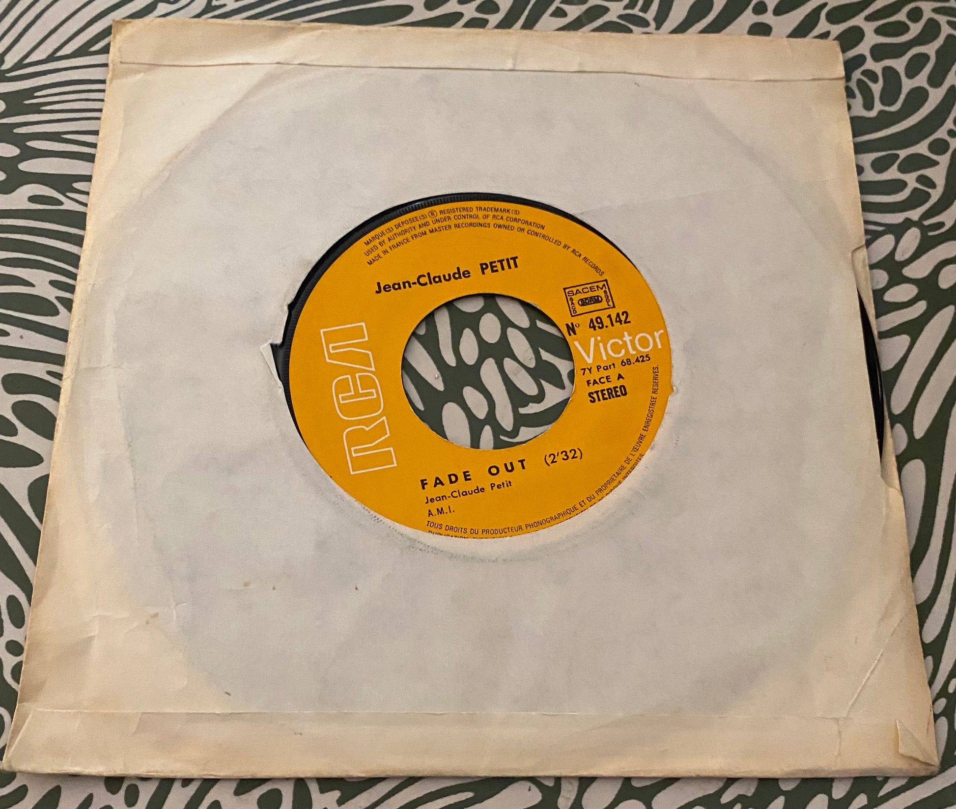 Disque vinyle 45 Tours Jean Claude Petit. Fade Out