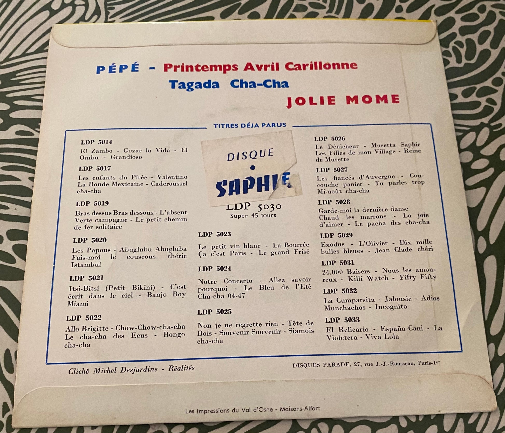 Disque vinyle 45 tours Pépé. Printemps d’avril carillonne