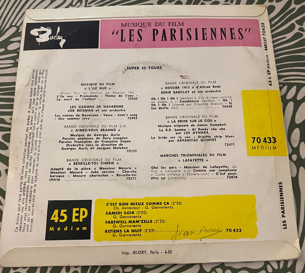 Disque vinyle 45 tours musique du film les parisiennes. C’est bien mieux comme ça