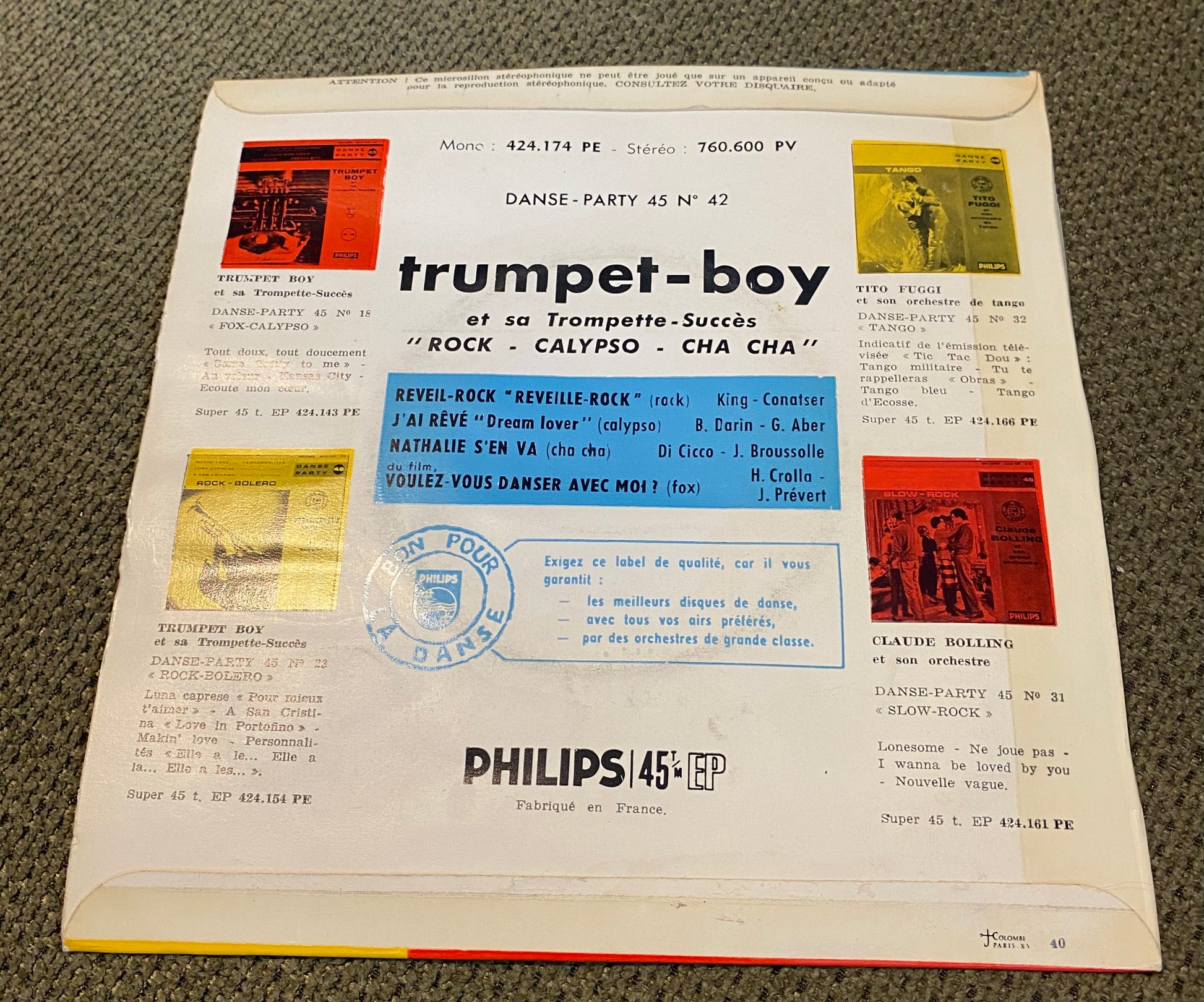 Disque vinyle 45 tours Trumpet boy et sa trompette succès. Réveil Rock